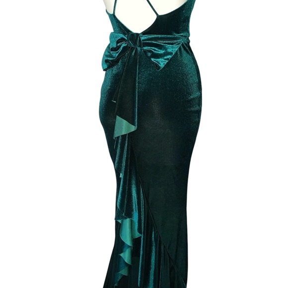 green emerald velvet dress Margot Formal Ruffled Velvet Dress